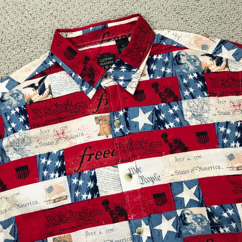 Cotton Traders Sport Mens XL Americana Patriotic Flag Button Down Shirt New Tag